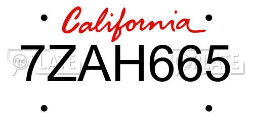 7ZAH665 California License Plate