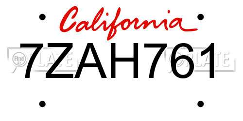 7ZAH761 California License Plate