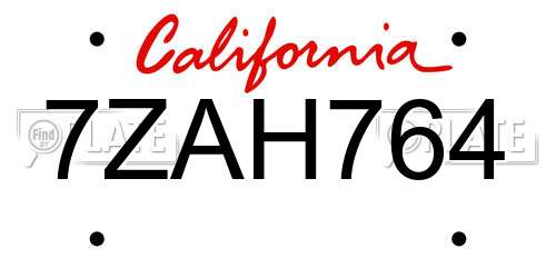 7ZAH764 California License Plate