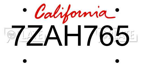 7ZAH765 California License Plate