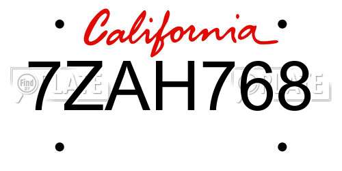 7ZAH768 California License Plate