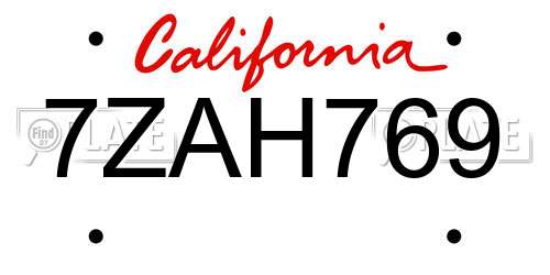 7ZAH769 California License Plate