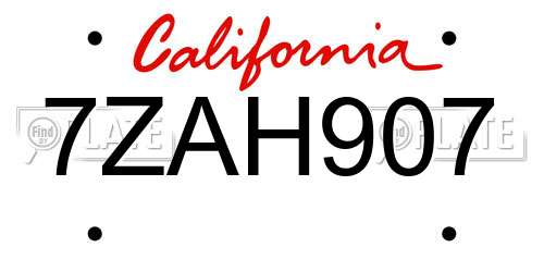 7ZAH907 California License Plate