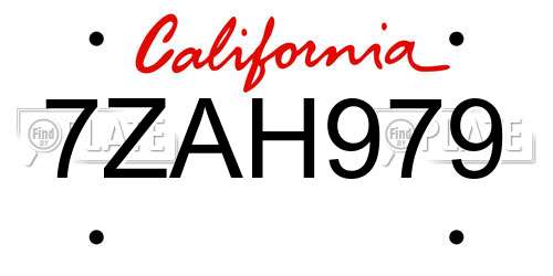 7ZAH979 California License Plate