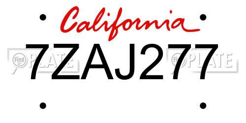 7ZAJ277 California License Plate