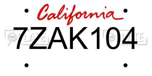 7ZAK104 California License Plate