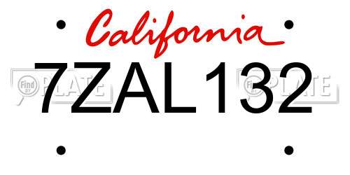 7ZAL132 California License Plate
