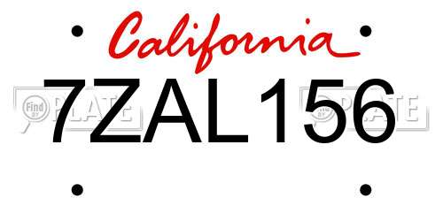 7ZAL156 California License Plate