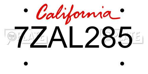 7ZAL285 California License Plate