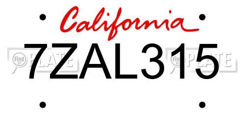 7ZAL315 California License Plate