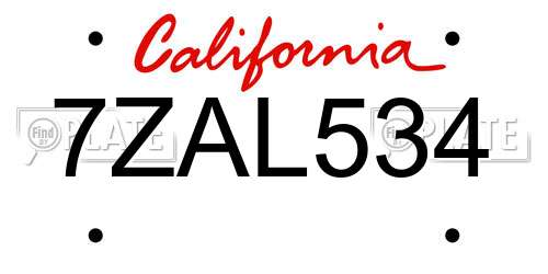 7ZAL534 California License Plate
