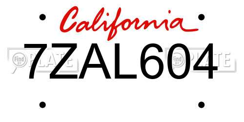 7ZAL604 California License Plate