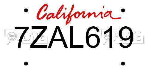 7ZAL619 California License Plate