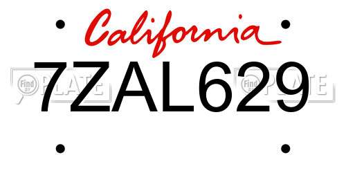 7ZAL629 California License Plate