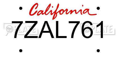 7ZAL761 California License Plate