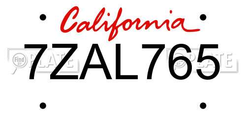 7ZAL765 California License Plate
