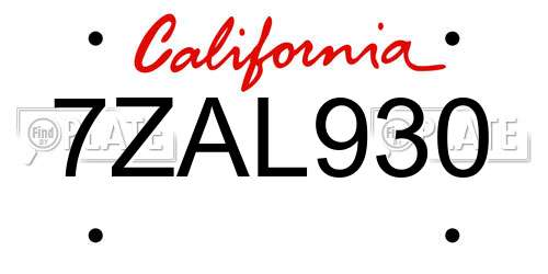 7ZAL930 California License Plate