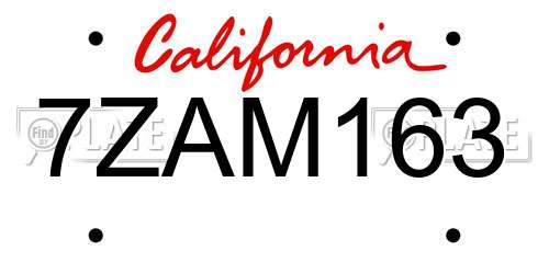 7ZAM163 California License Plate