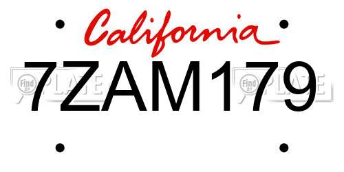 7ZAM179 California License Plate