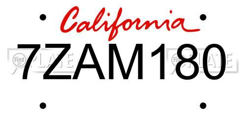 7ZAM180 California License Plate