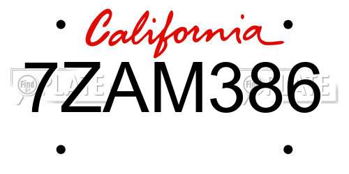 7ZAM386 California License Plate