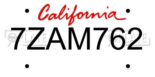 7ZAM762 California License Plate