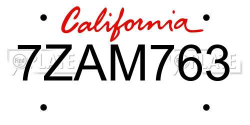 7ZAM763 California License Plate
