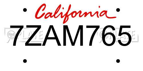 7ZAM765 California License Plate