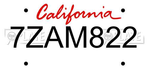 7ZAM822 California License Plate