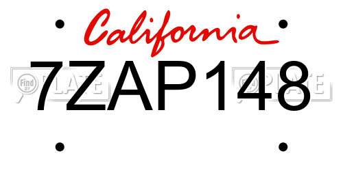 7ZAP148 California License Plate