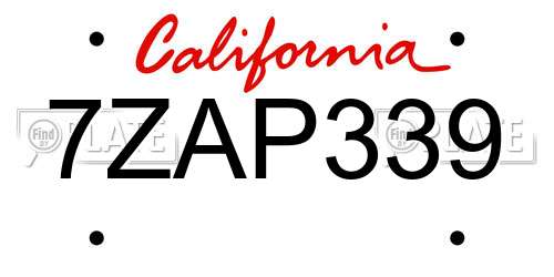 7ZAP339 California License Plate