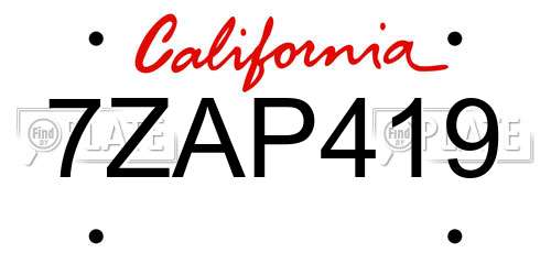 7ZAP419 California License Plate