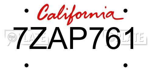 7ZAP761 California License Plate