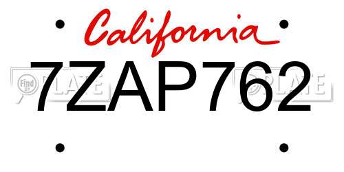 7ZAP762 California License Plate