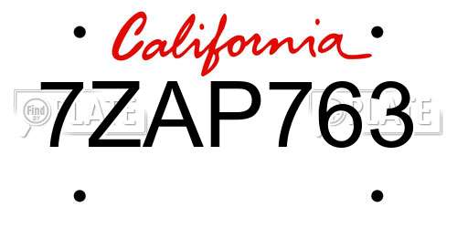 7ZAP763 California License Plate