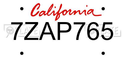 7ZAP765 California License Plate