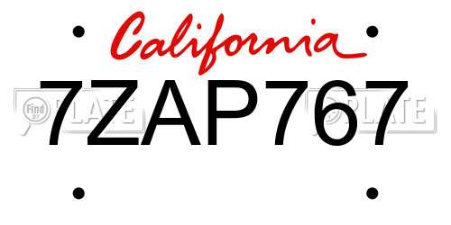 7ZAP767 California License Plate