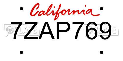 7ZAP769 California License Plate