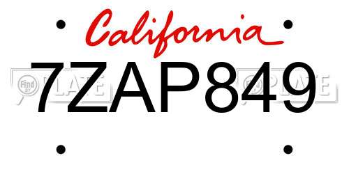 7ZAP849 California License Plate