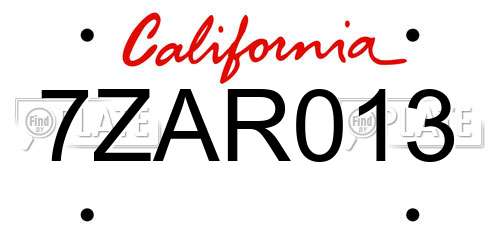 7ZAR013 California License Plate