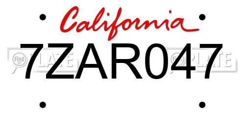 7ZAR047 California License Plate