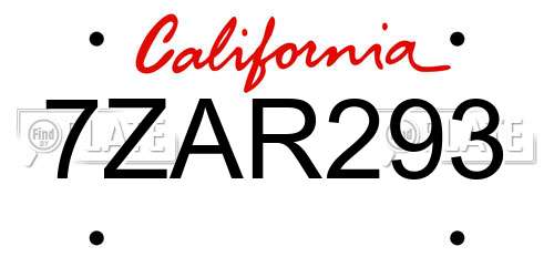 7ZAR293 California License Plate