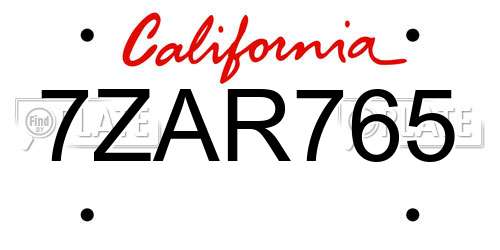 7ZAR765 California License Plate