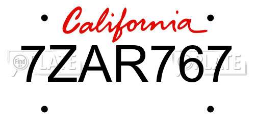 7ZAR767 California License Plate