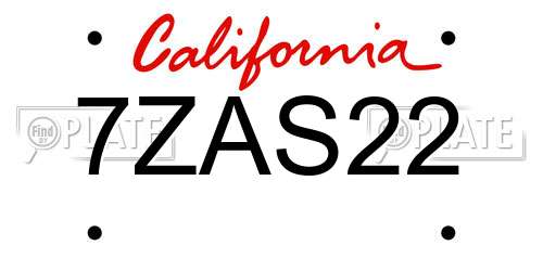 7ZAS22 California License Plate