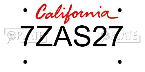 7ZAS27 California License Plate