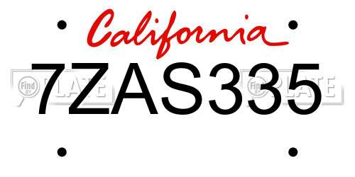 7ZAS335 California License Plate
