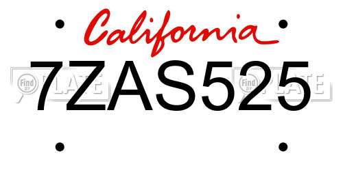 7ZAS525 California License Plate