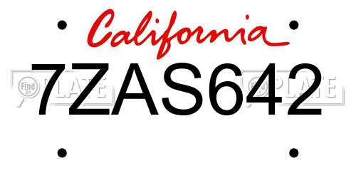 7ZAS642 California License Plate