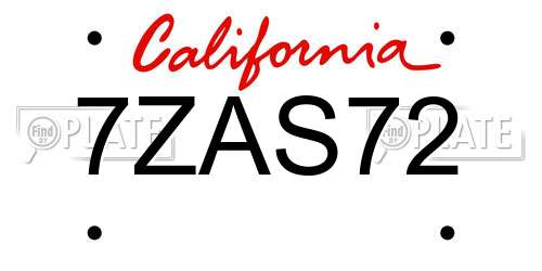 7ZAS72 California License Plate